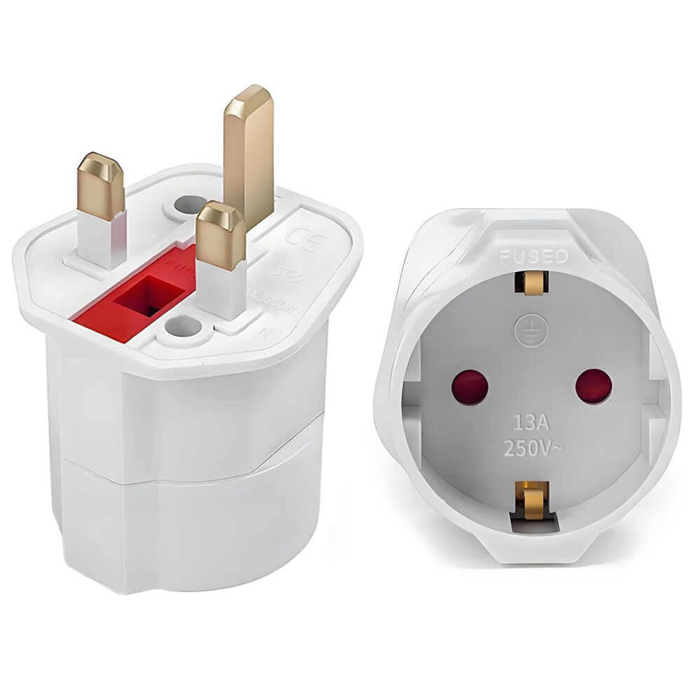 La Brodée European To Uk Plug Adaptor 1Pack, Travel Adapter Eu To Uk Plug Adapter With 13A Fuse 2 Pin To 3 Pin Plug Adapter For Converter From France, Italy,Sp