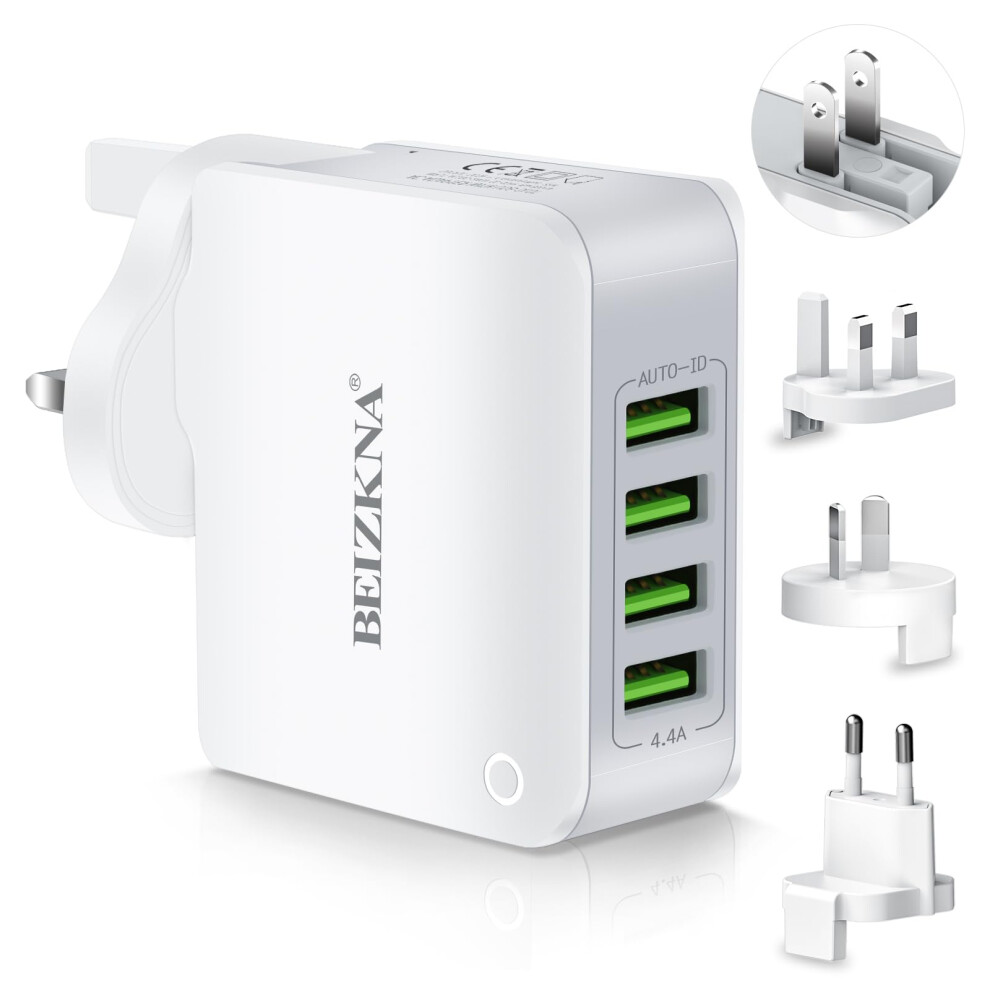 Travel Adapter 4 Usb Universal Charger Plug Adaptor 22W 4.4A Multi Usb Wall Plug With Uk Eu Usa Aus Japan Plug Worldwide Universal Power Adapter For 5001332791593