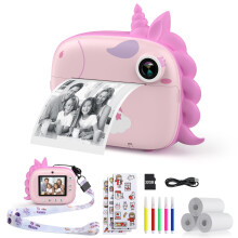 HiMont Kids Camera Instant Print, Digital Camera for Kids with No Ink Print Paper & 32G TF Card, Selfie Video Camera with Color Pens for DIY, Fun Gif