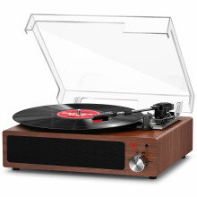 Record Player, FYDEE Vinyl Record Player with Speakers Vintage Turntable for Vinyl Records, Belt-Drive 3-Speed 33/45/78 RPM LP Vinyl Player, Supports