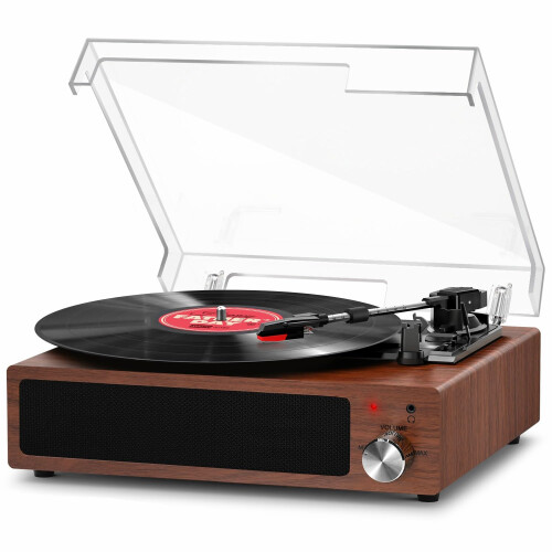 FYDEE Record Player, Built-in Speakers & Bluetooth Receiver, Walnut