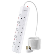 PARTH 3M Surge Protected Extension Lead With Switches 5 Way Sockets Extension Lead UK Power Strip With 3 Metre Extension Cord Wall Mounted 5 Gang Plu