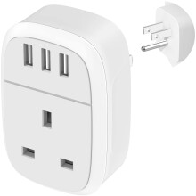 UK to US Adaptor Plug, USA Travel Adapter with 3 USB Ports, American Thailand Mexico Colombia Grounded Charger, Iroussa 4 in 1 Plug Adapter from UK t