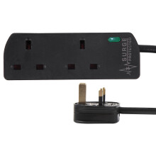 PRO ELEC PELB1989 2-Gang Extension Lead with Surge Protection, 1m, Black