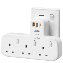 LENCENT 3 Way Plug Extension with PD 20W USB-C & 2 USB-A QC 3.0, Multi Plug Adaptor UK with Individual Switches, Surge Protected Plug Extender Wall S