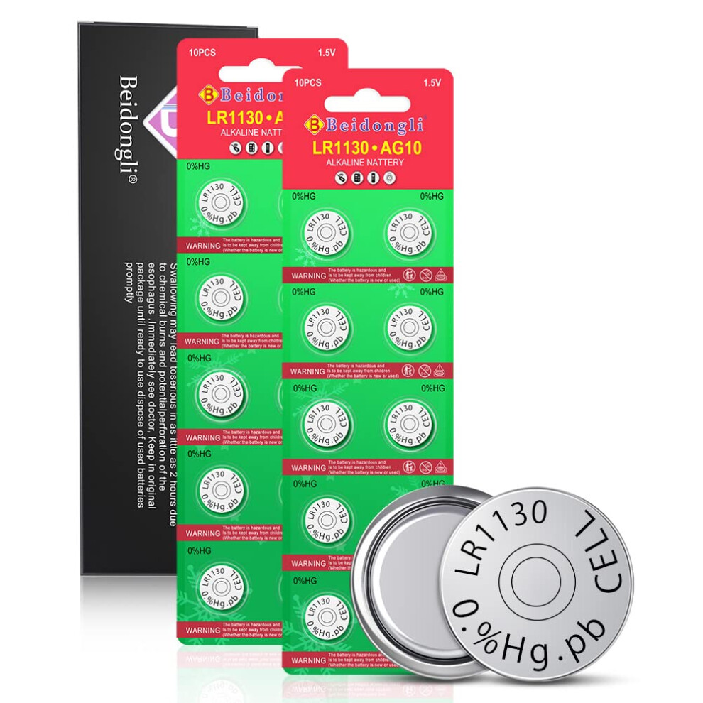 Lr1130 Button Cell Batteries Ag10 1131 189 1.5V Alkaline Battery Pack Of 20 Lr54 Button Cell 5006907408173