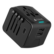 AUNNO Universal Travel Adapter, International Travel Plug Adapter with 1 USB C and 2 USB Ports, All in One Worldwide Plug Adaptor, UK to European Pow