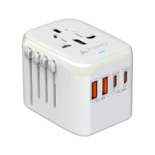AUNNO Universal Travel Adapter, PD 20W Fast Charging Plug Adapter with 2 USB-C and 2 USB-A Ports, All in One Travel Adapter for Europe, UK, US, Austr