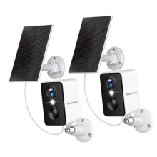 Septekon 2K Security Camera Outdoor Wireless,Flood Light WiFi Battery Camera with Solar Panel,PIR Human Detection with 3MP Color Night Vision, 2-Way