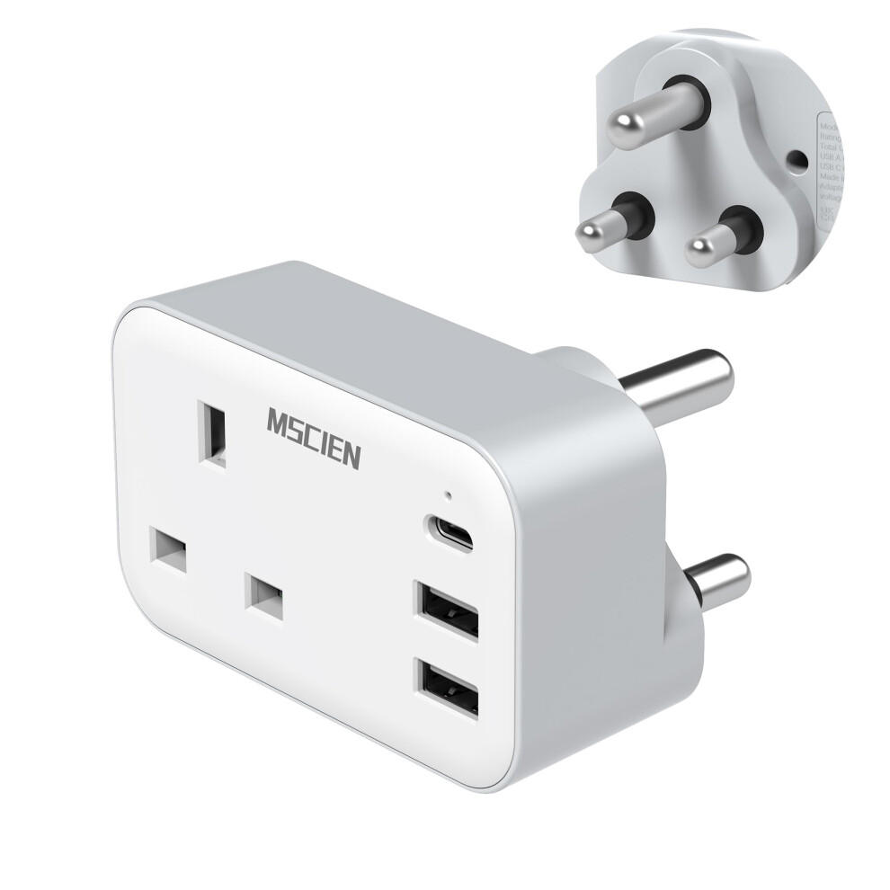 Mscien Uk To South Africa Plug Adapter, South African Plug Adaptor With 3 Usb, Type M Power Adapter Grounded Charger For Sa, Namibia, Swaziland, Leso