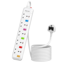 6M Long Extension Lead with Switches, Mscien 5 Way Extension Socket Surge Protected Overload Extension Cable, UK Power Strip Mountable with 6 Metre E