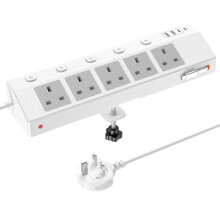 Desk Extension Lead 1.8M, STGAROT PD 30W Power Strip with Retractable USB C Cable, 5 Way Power Socket with 3 USB C Port, 2 USB A Port, Desktop Plug S