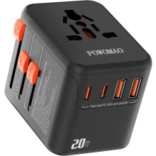 POWOMAO Universal Travel Adapter Worldwide with 2 USB C and 2 USB A Ports,Travel Plug UK to World with Dual 10A Fuses,20W All In One International Tr