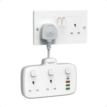 TESSAN Double Plug Adapter UK with 20W PD USB C, Multi Plug Extension Socket with Short Extension Lead, 3250W Socket Extensions with Independent Swit