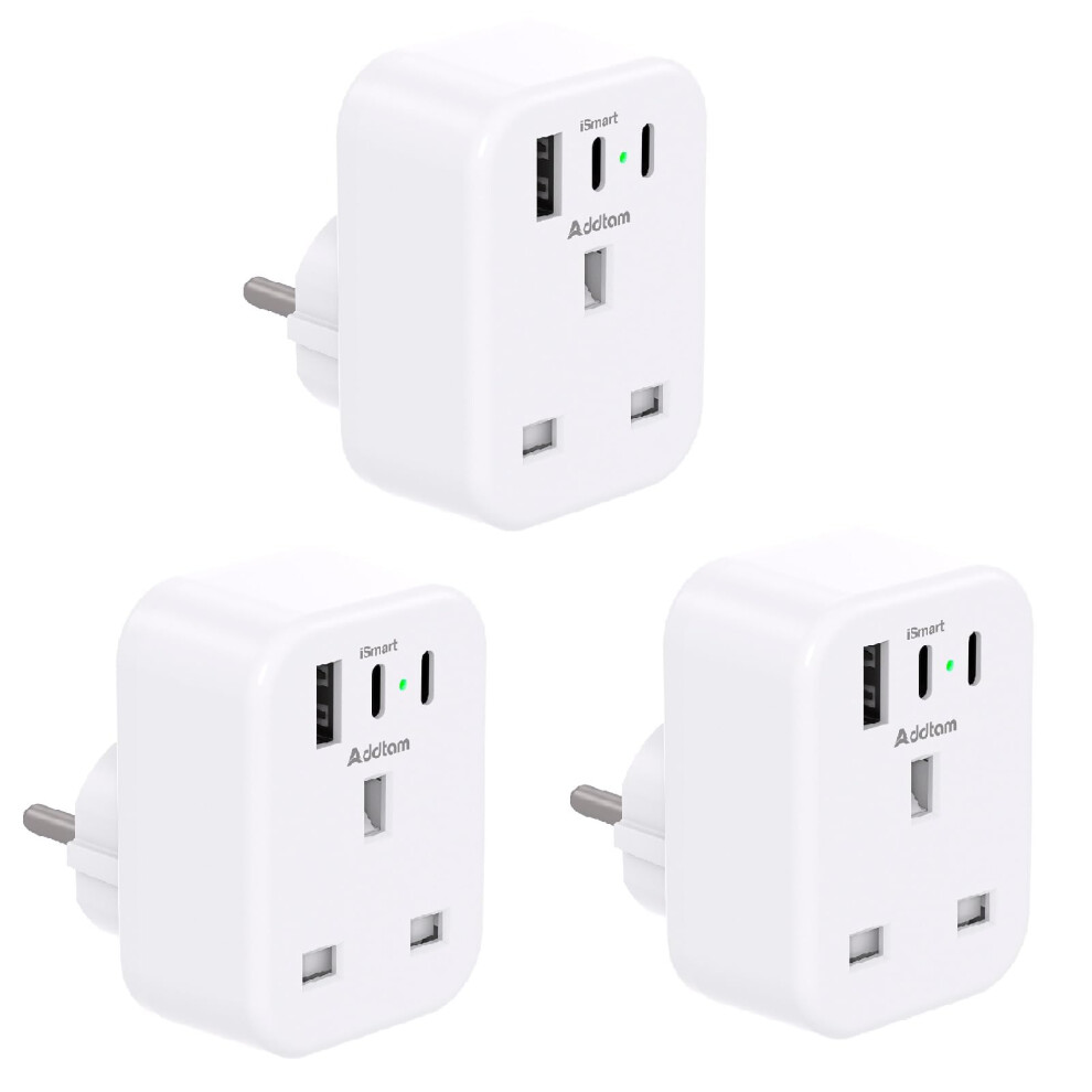[3 Pack] Uk To European Plug Adapter With 3 Usb Ports(2 Usb C), Eu Schuko Travel Adaptor For Germany France Spain Turkey Russia Iceland Greece Poland 40922270