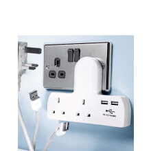 STATUS USB Multi Plug Adapter, Double Port USB Power Adapter White, Double UK Plug Adapter, Cable Free Multi Plug, S2W2USBCFS6