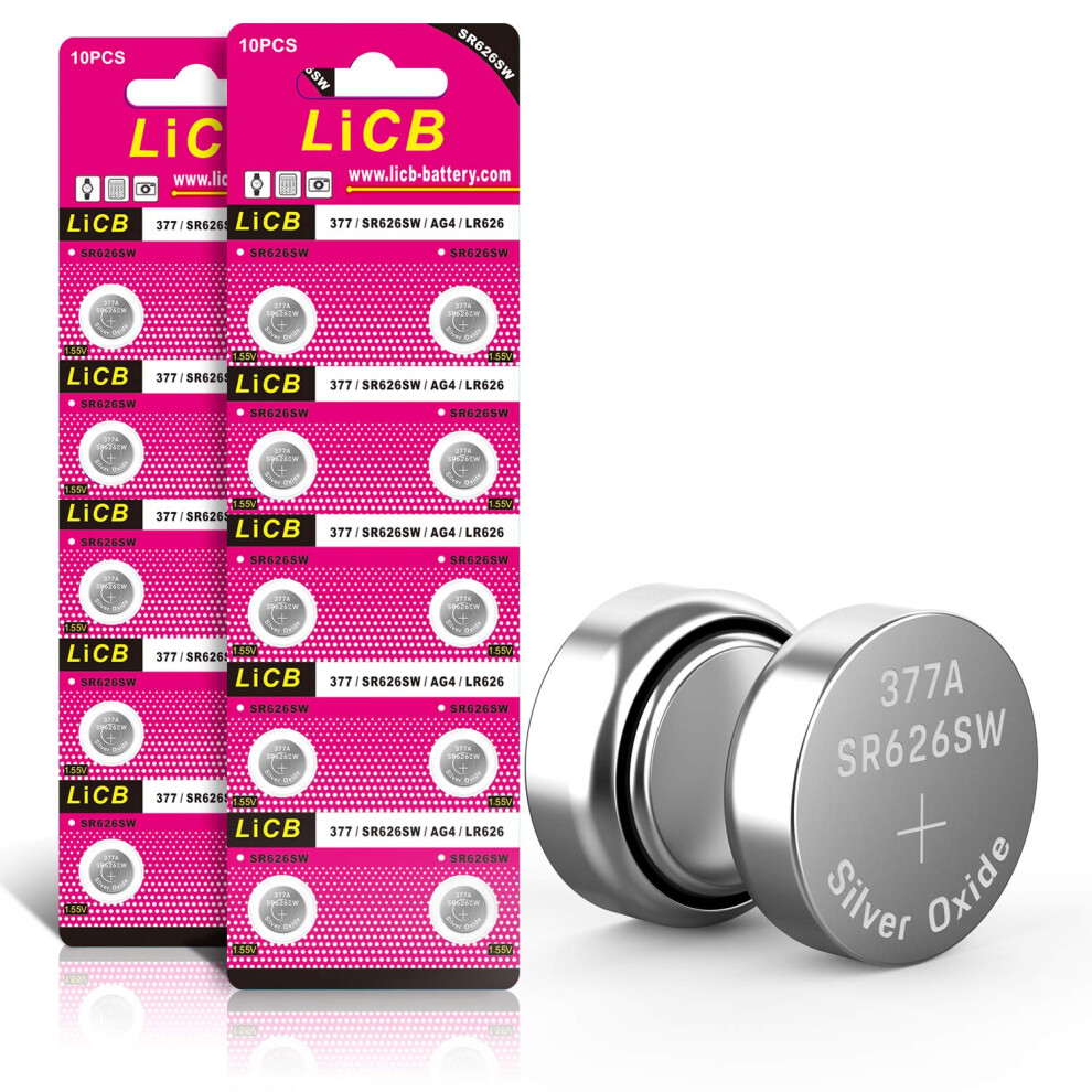 Licb 20 Pcs Sr626sw 377 Ag4 1.5V Button Cell Watch Batteries 5004565957811