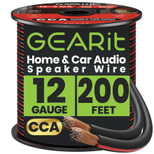 GearIT Speaker Wire Audio Cable CCA 2x4mm (60.96 Meters - Black) Copper Clad Aluminum - Great for Hi-Fi Home Theater and Car Speakers - 12 Gauge AWG