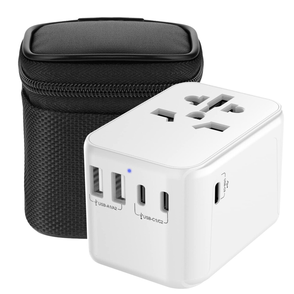 Diswoe Universal Travel Adapter, Worldwide Travel Adapter With 2 Usb A And 3 Usb C Ports International Plug Adapter With Eu Uk Usa Au Plugs Power Soc 5001741891570