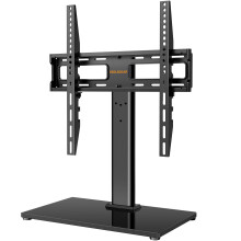 Perlegear Universal Swivel TV Stand, Table Top TV Stands for 26-60 inch LCD LED TVs, Height Adjustable TV Base Stand with Tempered Glass Base Wire Ma