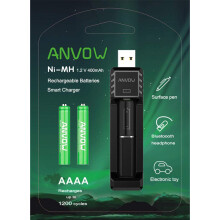 ANVOW Rechargeable AAAA Batteries for Surface Pen Active Stylus, Ni-MH 1.2V 400mAh and CP-C-001 Smart Charger Included