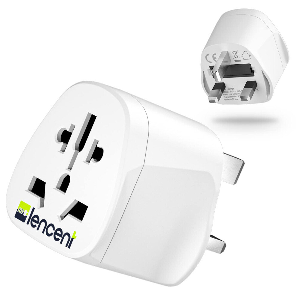 Lencent World To Uk Plug Adapter, Universal Travel Adaptor With 10A Fuse, Suitable For Us, Europe, Australia, China Plugs To Use In Uk- 1 Pack, White 34446324