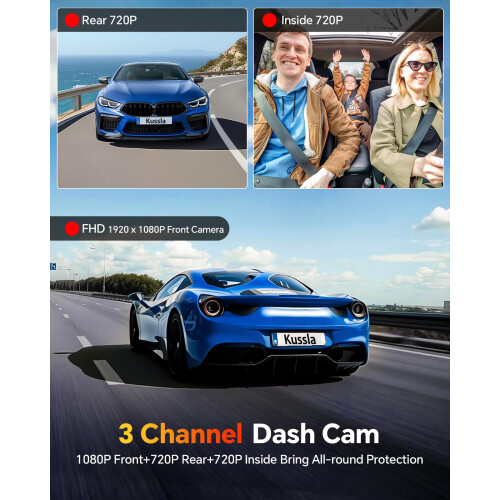 Dash Cam Front and Rear Inside 3 Channel Dashcam 1080P with 64GB Card 1
