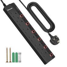 DEWENWILS 6 Way Extension Lead with Individual Switches, Surge Protected Extension Cable 5M with Indicator Lights, 13Amp Extension Cord, Wall Mounted