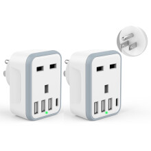 Loydia UK to US Plug Adaptor, 2 pack USA Travel Adapter with 3 USB &1 USB C Ports, 5 in 1 US Plug Adapter from UK to USA, Canada, Thailand, Mexico, C