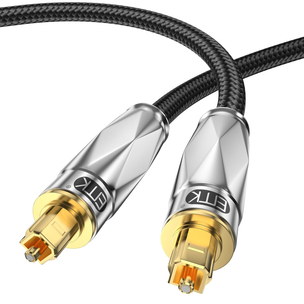 Emk Digital Optical Audio Cable (24K Plated Connectors,Aluminum Alloy Shell,Braided Jacket) S/Pdif Toslink Optical Cable Fiber Optic Cable For H Gold 5008276739476