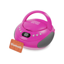 Portable Bluetooth CD Boombox with FM radio | CD, CD-R, CD-RW | 30 Presets | Easy Controls, LED Display, Headphone Jack | OAKCASTLE CD250 (Pink)