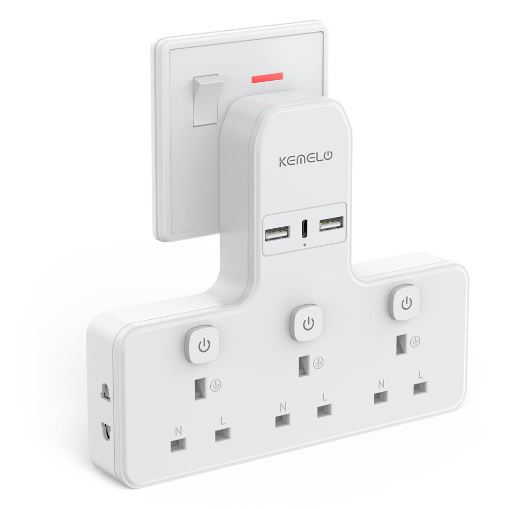 Multi Plug Adapter (3250W/13A), Plug Extension Socket With 3 Usb, 3 Way Plug Adapter Uk Built-In With Independent Switches,Wall Plug Extender For Sch 66016946