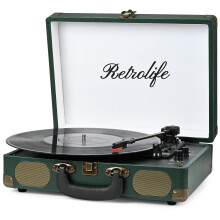 Retrolife Vinyl Record Player 3-Speed Bluetooth Suitcase Portable Belt-Driven Record Player with Built-in Speakers RCA Line Out AUX in Headphone Jack