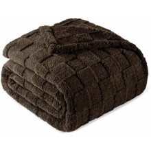 Kingsize flannel fleece tæppe, super blødt og varmt letvægts ternet mønstret tæppe til alle årstider, 90x104 tommer, kaffe