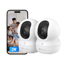 EZVIZ 2 Pack - 2025 2K Indoor Security Camera Wifi, 2.4Ghz Baby Camera Wireless, Pet Camera, 360 Pan Tilt, Smart Colour Night Vision, Auto Tracking,