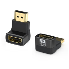 vgggrd 2 PCS Right Angle HDMI Adapter 8K, HDMI 2.1 Adapter 90 and 270 Degree Combo, Male to Female HDMI Connector Support 8K@60Hz, 4K@120Hz 1080P for