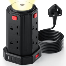 Tower Extension Lead 3M, (3250W 13A) Extension Tower with Night Light 8 AC Outlets & 4 USB Ports Surge Protection Extension Lead with 4 Independent S
