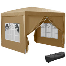 3x3m Pop Up Gazebo with Curtain Walls and Windows, Khaki