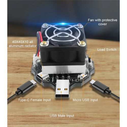 65W USB  Electronic Load Resistor Discharge Battery Test Capacity Aging Charger Power Bank Adjustable Current Voltage 1