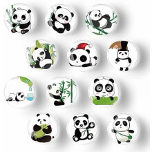 12 db-os panda üveg hűtőmágnes – erős és dekoratív, kompatibilis hűtőszekrénnyel, táblával, szekrénnyel és mosogatógéppel