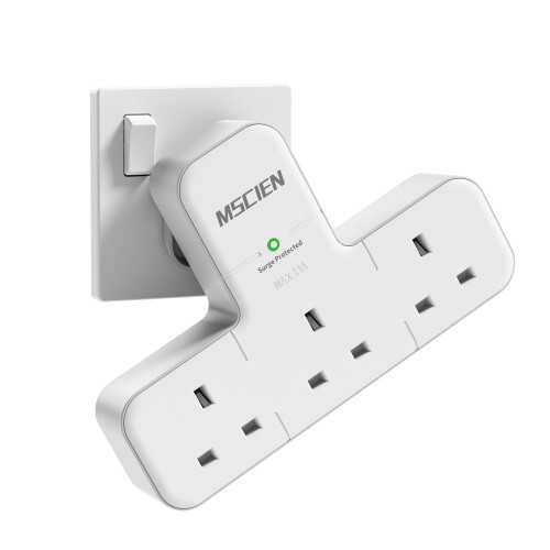 Multi Plug Adapter, Mscien 3 Way UK Plug Extension Socket with 315 Degree Rotation, Wall Power Strip Surge Protector Extender without Cable Plug Adap