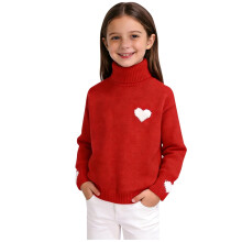 Girls' High-Neck Knit Sweater with Heart Design – Soft, Breathable, for Birthday, Wedding, Holiday & Family Gatherings