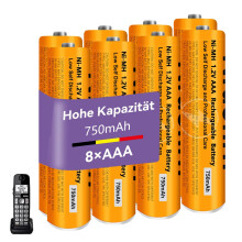 1.2V 750mah NI-MH AAA Rechargeable Battery for Panasonic BT, 8 Pack AAA rechargeable Batteries for Gigaset Cordless Phones