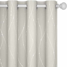 Beige Soundproof Drapes with Silver Wave Dots, 52x72", Set