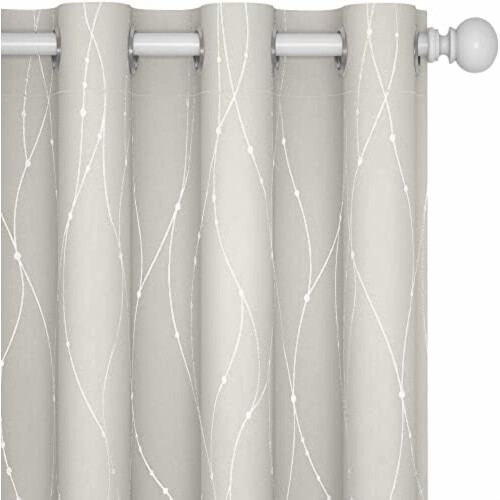 Beige Soundproof Drapes with Silver Wave Dots, 52x72", Set
