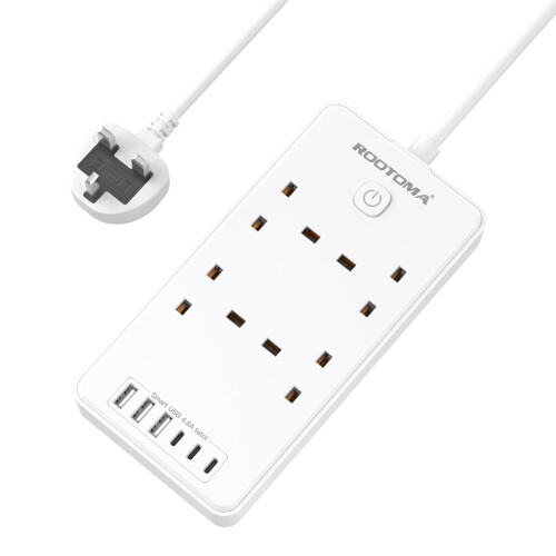 Extension Lead with 6 USB Slots (3 USB C), 4 Way Surge Protected, 1.5M