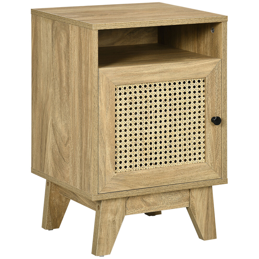 HOMCOM Narrow Rattan Nightstand, Side End Table with Shelf and
