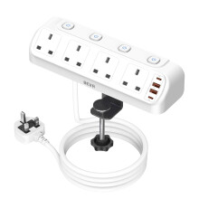 Desk Extension Lead with 4 USB Slots, BEVA 4 Way Surge Protected Plug Extension with PD20W USB C Charger, Individual Switches, Mountable Desktop Clam