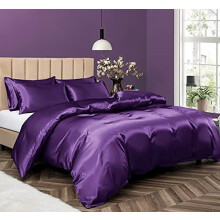 Set de huse de pilotă din satin King, 5 piese, lenjerie de pat de lux mov cu fermoar, 1 husă + 4 fețe de pernă (fără pilotă)