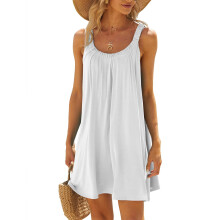 Damen Sommerkleider 2025 Strand Casual Ärmelloses einfarbiges lockeres Sommerkleid